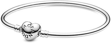 Pandora Icons Heart Clasp Bangle, 19, Sterling Silver, without stone