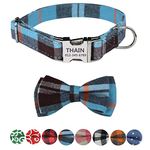 THAIN Custom Dog Collar Personalized for Male Female Dogs-Denis dots,Plaid Pattern Engraved Pet Collars with Name Personalized metal Buckle (S(neck 9.8-13.8"), Blue Plaid)