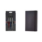 PARKER Jotter London Trio Discovery Pack, Red Kensington Gel Pen, Royal Blue Ballpoint Pen and Stainless Steel Mechanical Pencil & Amazon Basics Classic Notebook, Ruled 240 pages, Large (12.7x21cm)