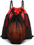 mygreen Drawstring Backpack Sports Gym Bag With Detachable Mesh Ball Bag and Two Water Bottle Holder, XL Gym Sports String Cinch Backpack for Women Red