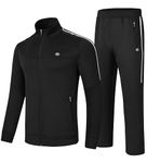 MoFiz Mens Casual Tracksuit Set 2 Pieces Athletic Sweat Suits Long Sleeve Full Zip Workout Running Joggers Sports Set with Zip Pockets Black EU Size M