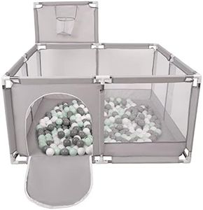 Selonis Parc Bébé Avec 100 Balles Plastiques Aire De Jeu Pliable Basket, Gris:Blanc/Gris/Menthe