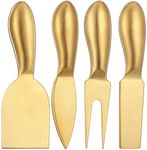 Patelai 4 Pieces Stainless Steel Cheese Knives Set, Cheese Tools with Cheese Slicer and Cheese Cutters for Kitchen (Gold)