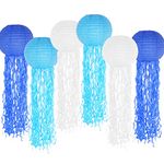 zilue Paper Lanterns, Royal Blue White Hanging Jelly Fish Lanterns for Mermaid Under The Sea Ocean Birthday Party Decorations Set of 6