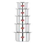 Sumeet Induction & Gas Stove Friendly Stainless Steel 5 Pcs Big Size Container Set/Tope/Cookware Set With Lids (1 Ltr To 3 Ltr), 10 Pcs Set, White