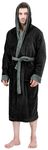 NY Threads Men's Hooded Fleece Bathrobe Plush Long Spa Robe, Black and Steel Grey, Small-Medium