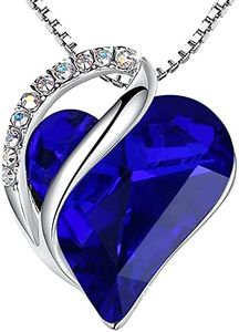 Leafael Valentine's Day Necklaces for Women, Infinity Love Heart Pendant with Sapphire Blue Birthstone Crystal for September, Silver Plated 18 + 2 inch Chain, Jewelry Gifts for Wife Girlfriend Her