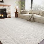 MontVoo 3D Boho 8x10 Area Rug Cream Rugs for Living Room Machine Washable Rug Non Slip Carpet Soft Living Room Rug Room Decor Moroccan Rugs for Bedroom,Dining Room, Kids Playroom