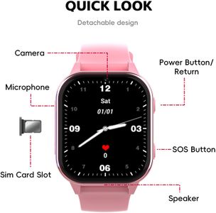 AXYWINBO Kids 4G Smartwatch – Pink GPS Tracker Watch