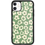 MAYCARI Compatible with iPhone 11 Case Green Flower for Children Women, Hard Back Cover with Cute Floral Pattern Design Soft TPU Bumper Protective Phone Case for iPhone 11