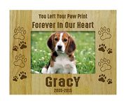 Darling Souvenir Personalized Wood Engraved Dog Memorial Picture Frame - Loss of A Pet Gift - You Left Your Paw Print Forever in My Heart -5 x 7 Inches Horizontal