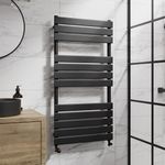 DuraTherm® Flat Panel Heated Towel Rail Radiator Modern Central Heating Bathroom Warmer Wall Mounted Ladder Rad Matt Black 1200 x 600mm