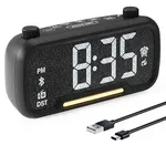 Bluetooth Alarm Clock for Bedroom - Digital FM Radio Clock with 5 Dimmable Brightness, 16 Volume, Night Light, 2 USB Charging Ports, Big Snooze, Touch Button, 12/24H&DST, Power-Off Memory Radio Clock