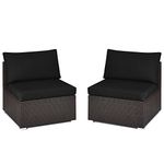 RELAX4LIFE 2-Piece Wicker Armless Sofa - PE Rattan Sectional Sofa Set w/Removable Cushions, All-Weather Sofa Chair Set for Porch, Balcony, Garden, Poolside, Outdoor Patio Sofa (Black)