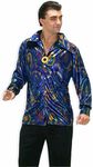 Forum Novelties Men's 70's Disco Dynamite Dude Costume Shirt, Blue, X-Large