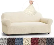 Mamma Mia Covers Sofa Slipcover - Stretch Couch Cover - Stylish Cushion Sofa Cover - Soft Polyester Fabric Slip Cover - 1-Piece Form Fit Washable Protector for Pet - Mille Righe Collection - Cream