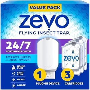Zevo Flying Insect Trap for Indoors: Light Trap Captures Fruit Flies, Gnats and Houseflies, Starter Kit + Refills (1 Plug-in Base + 3 Cartridges)