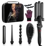 Curling Wand Set, WeChip 5 in 1 Curling Tongs with [Ceramic Tourmaline] 3 Barrel Hair Waver, Hair Straightener Brush, Curling Irons 9mm-32mm [Storage Box] LED Display Hair Curler for All Hair Styling