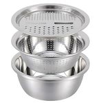 DAYANIDHI 3 in 1 Multipurpose Strainer Drainer Cutter Colander | Stainless Steel Cheese Grater & Salad Maker | Kitchen Drain Basket Set for Washing Fruits and Vegetables | (1 Piece)