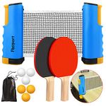 FBSPORT Ping Pong Paddle Set,Portable Table Tennis Set with Retractable Net(Table Top Ping Pong Net), 2 Rackets, 6 Balls and Carry Bag for Adult Indoor/Outdoor Games for Any Table (Blue)