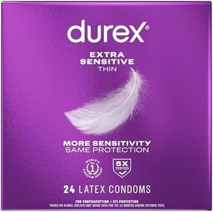 Durex Condom Extra Sensitive Natural Latex Condoms, 24 Count - Ultra Fine & Extra Lubricated, Regular Fit, FSA HSA Eligible
