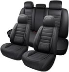 MINGBRON Black Car Seat Cover with Lumbar Support, Car Seat Protector Waterproof, Nappa Leather Car Seat Cushion, Car Seat Covers Front Seats and Back Fit for Most Cars