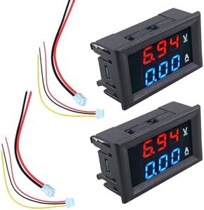 2PCs Voltage Current Tester,Compatible for 0.28" Digital Voltmeter Ammeter DC 100V 10A Dual LED Meter - 3-Bit Blue/Red Display with Connection Wires.