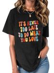 Avanova Womens Graphic Tees Funny Novelty Short Sleeve T-Shirts Vintage Tops Casual Tunic, Black V, Medium