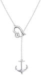 DAOSHANG S925 Sterling Silver Anchor and Rope Nautical Necklace Adjustable Anchor Bracelet Cross Long Y Necklace Women Jewelry Sets，Necklace