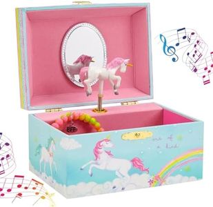 Jewelkeeper Girl's Musical Jewelry Storage Box with Spinning Unicorn, 6 x 4.65 x 3.5 inches, Rainbow Design, The Beautiful Dreamer Tune