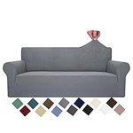 AUJOY Couch Cover Stretch 1-Piece Sofa Slipcover for 3 Cushion Couch Jacquard Spandex Fabric Furniture Protector with Anti-Slip Foams (Sofa, Light Gray)