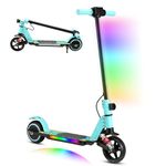 scoot4kids Kids Electric Scooter, Ages 6-12,130W Motor, 14 km/h Max Speed, 8 km Range, Colorful LED Lights, Foldable Design, Safe E-Scooter for Boys and Girls, Gift for Children and Teens (Cyan)
