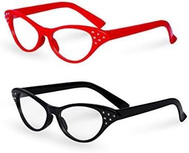 Red / Black Cat Eye Retro Costume Dress Up Hip Hop Rhinestone Glasses (2 Pack)