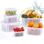 Luxear Fresh Food Storage Containers for Fridge, 5 Pack Fridge Storage Keep Fresh Produce Saver Microwave Safe BPA Free with Colander, Vegetable Lettuce Salad Fruit Containers for Fridge, White