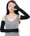 Bellady Women Stretchy Long Arm Sleeves Fingerless Gloves Arm Cover, Black, One Size