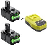 Battery and Charger 18V for Ryobi One+ RB18L50 RB1840X RB18L20 RC18115 P108 P107 P106 P105 P104 P103 P102 RB18L25 RB18L15 RB18L13 BPL18151 BPL-1820G Battery with LED Indicator Replacement Batteries