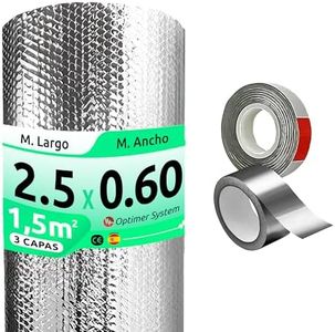 Optimer Thermal Insulation Reflective Aluminium 2 Adhesive Tape for Radiators, Walls, Ceiling, Garage Door, Van (2.5 x 0.60 m (1.5 m²) + 2 Tabs Tapes)