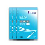 indigo® A4 Refill Pad 160 Pages Headbound Perforated Punched Hole (5mm Squares, Pack 3)