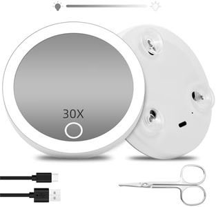 Suupvaor Espejo de Aumento 30x con luz, Espejo de Aumento de Viaje 30x Iluminado de 10cm con ventosas, Espejo de Maquillaje Compacto de Gran Aumento 30x con Tijeras