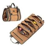 Tool Roll Bag, Heavy Duty Waxed Canvas Multi-Purpose Tool Organize Bag with 6 Zipper Pockets,(Khaki)