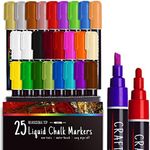 Crafts 4 All Liquid Chalk Markers For Blackboard Signs, Bistro Menu, Car Window Glass - Dry Erase, Washable - 25 Colored Chalk Pens w/Reversible Tips & Tweezers - Bonus White Chalkboard Marker!