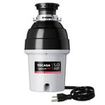 1 HP Garbage Disposal with Sound Reduction, TECASA Food Waste Disposer for Kitchen Sink, Septic Safe Garbage Disposal, Power Cord Included, Grey and Black - HyperCrush 100