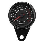 Motorcycle Tachometer Motorcycle Speedometer, Motorcycle Backlight Tachometer Speedometer Aluminum Gauge Replacement (Black Housing Black Dial)