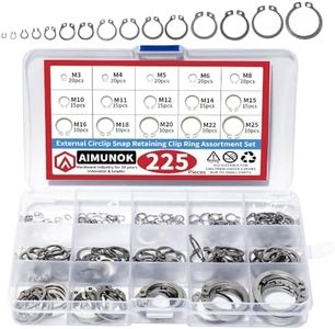 AIMUNOK 225Pcs External Retaining Rings Snap Rings Assortment Kit, 304 Stainless Steel External C-Clip Set, 15 Sizes Circlip Snap Rings M3 - M25…