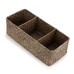 IGNPION 3-compartment Seagrass Storage Basket Woven Seagrass Desktop Basket Rectangular Organiser Box Shelves & Desks Decorative Basket for Sundries Stationery Toys Cosmetics, Coffee