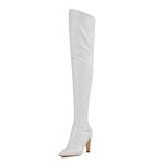 DREAM PAIRS Women's Thigh High Boots Over The Knee Heels Long Sexy Pointed Toe Boots, White/Pu, 7