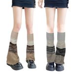 QKURT 2 Pairs Long Leg Warmers, Knitted Winter Thermal Legwarmers Punk Knee High Stockings Boots Cuff Warmer for Women,Girls