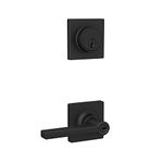 Lock Scout Straight Lever with Square Trim Keyed Entry Door Handle and Single Cylinder Deadbolt, Matte Black Finish