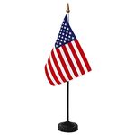 Anley USA Deluxe Desk Flag Set - 8 x 5 inch Miniature American US Desktop Flag with 13" Black Pole - Vivid Color and Fade Resistant - Black Base and Spear Top