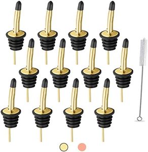 WAFJAMF 12 Pcs Liquor Pour Spouts Set, Stainless Steel Liquor Bottle Pourers with Rubber Dust Caps, for Pours Liquid, Olive Oil, Wine, Vinegar (Gold-12 Pack)